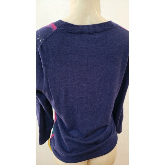 TALBOTS  PETITE WOMEN'S NYLON/LAMBSWOOL BLUE/RED/ ARGYLE  SWEATER SIZE PM  # 303 - Picture 4 of 10